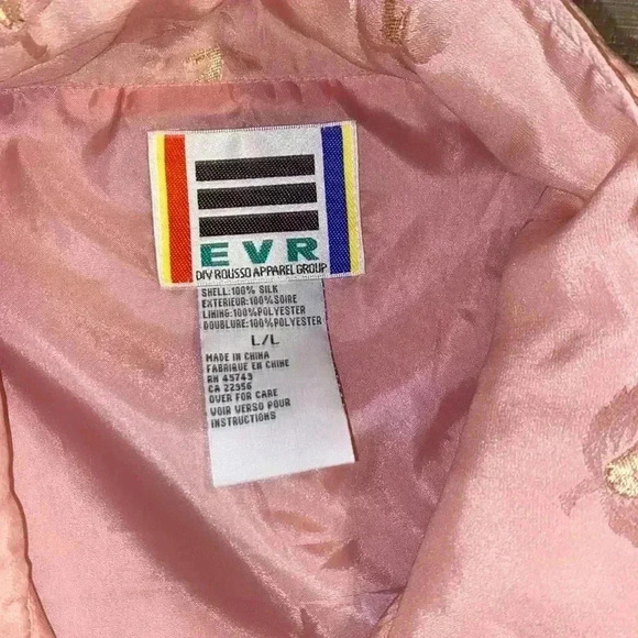 Vintage EVR Jacket 100% Silk with Pink and Gold Leaf design size Large - Picture 4 of 5